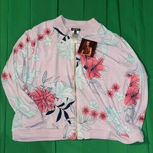 IMAN Women's Floral Bomber Jacket - Light Pink and Red